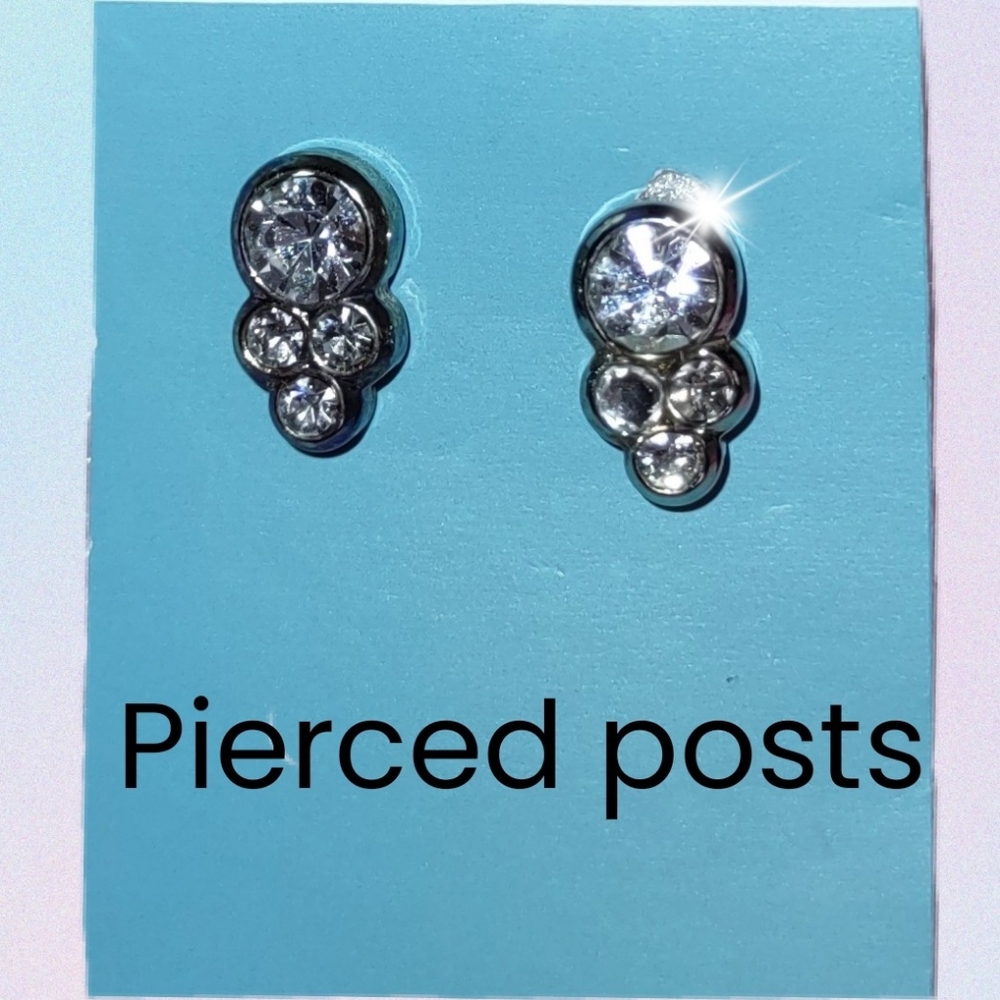 FREE Crystal Earrings Pierced Silvertone >Bonus Gift With Purchase<